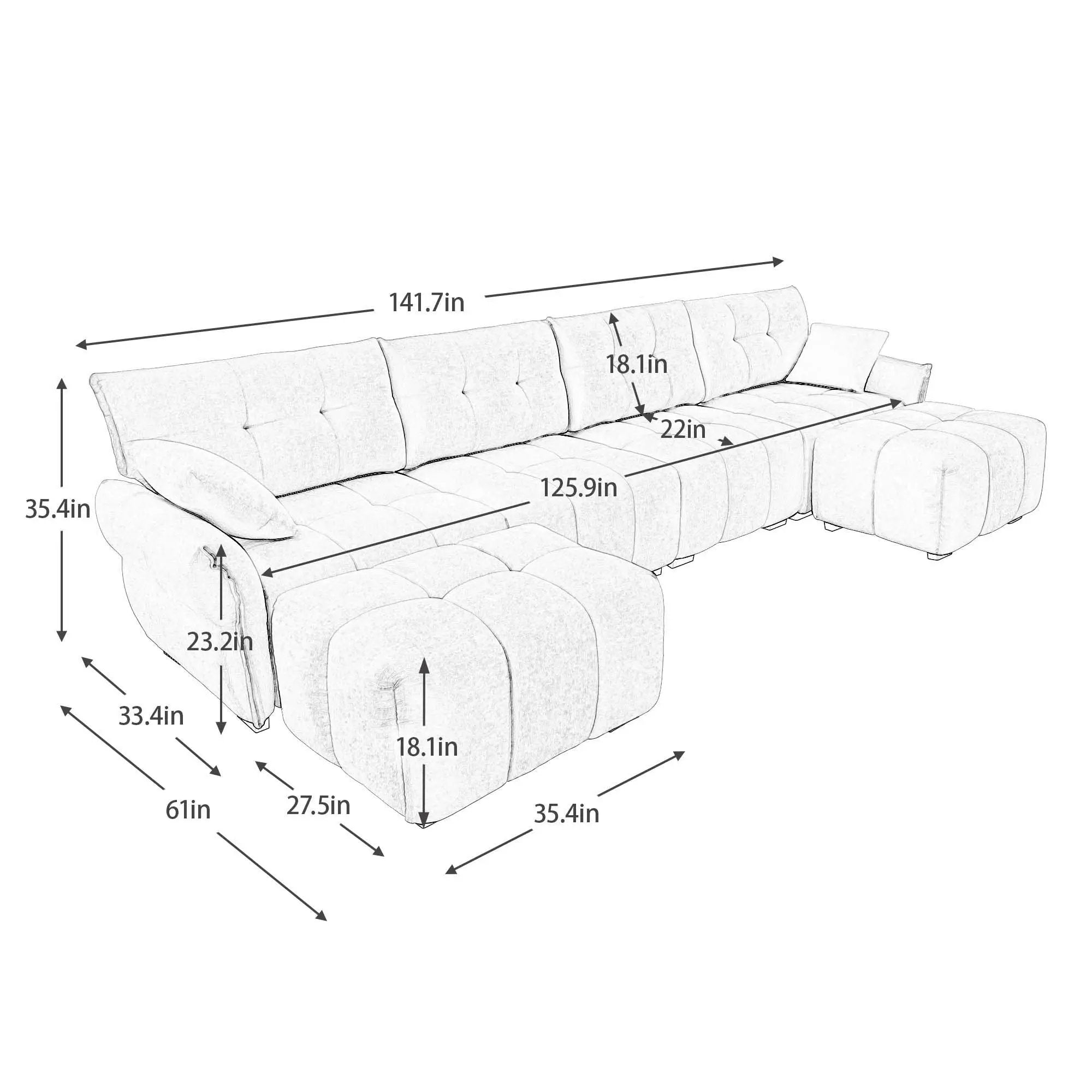 Sofa Set With Ottoman And Pillows, Textured, High Resilience Cushions by Unique Piece Furniture