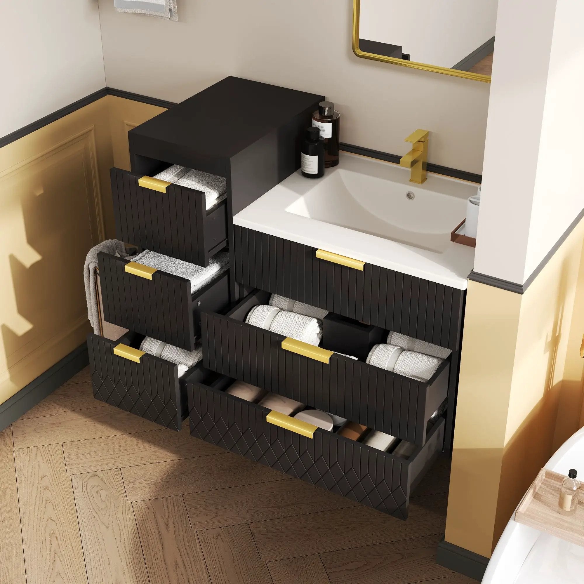 Wall Mounted Floating Cabinet With Side Cabinet Combo, Rectangular Ceramic Sink Vanity by Unique Piece Furniture