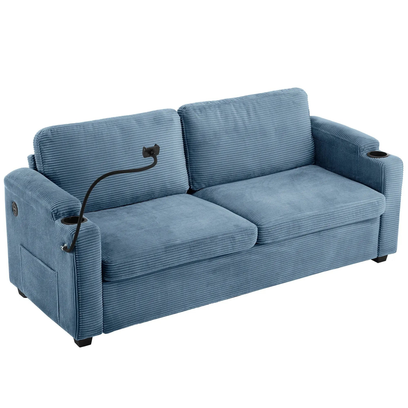 Sleeper Sofa Loveseat Sofa With Full Size Mattress, 2 USB Ports, 2 Cup Holders, 2 Side Pockets And Phone Holder by HouseOfZazla