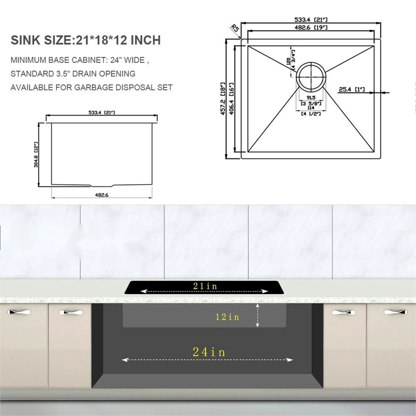 Modern Undermount Stainless Steel Kitchen Sink 16 Gauge, Deep Single Bowl by HouseOfZazla