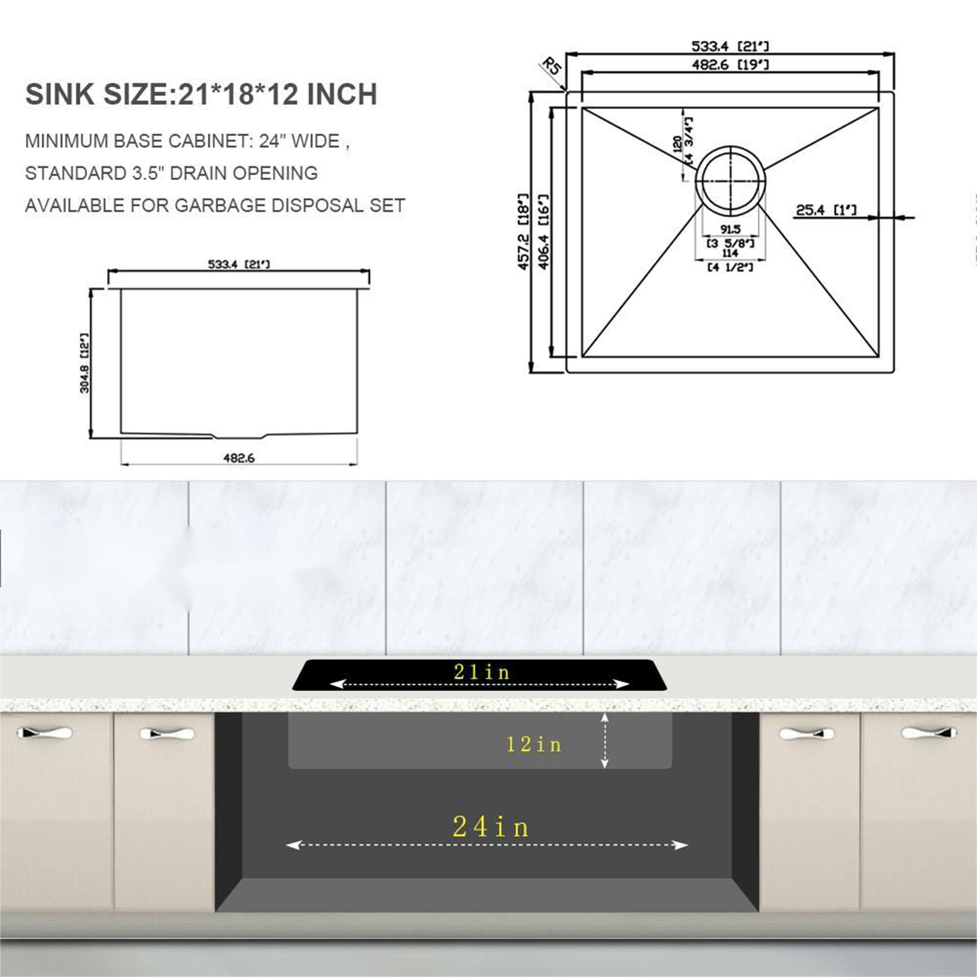 Modern Undermount Stainless Steel Kitchen Sink 16 Gauge, Deep Single Bowl by HouseOfZazla