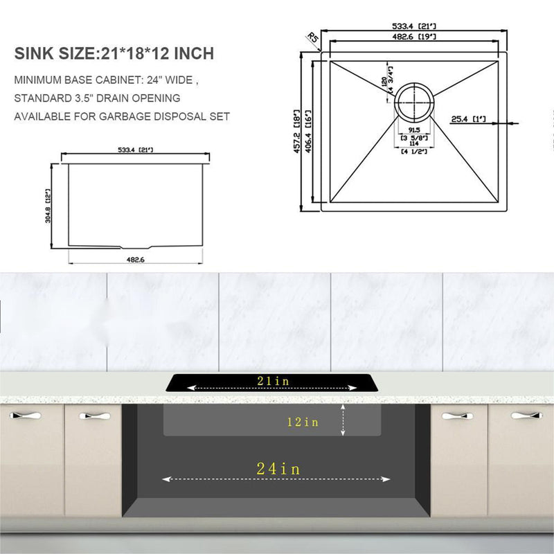 Modern Undermount Stainless Steel Kitchen Sink 16 Gauge, Deep Single Bowl by HouseOfZazla