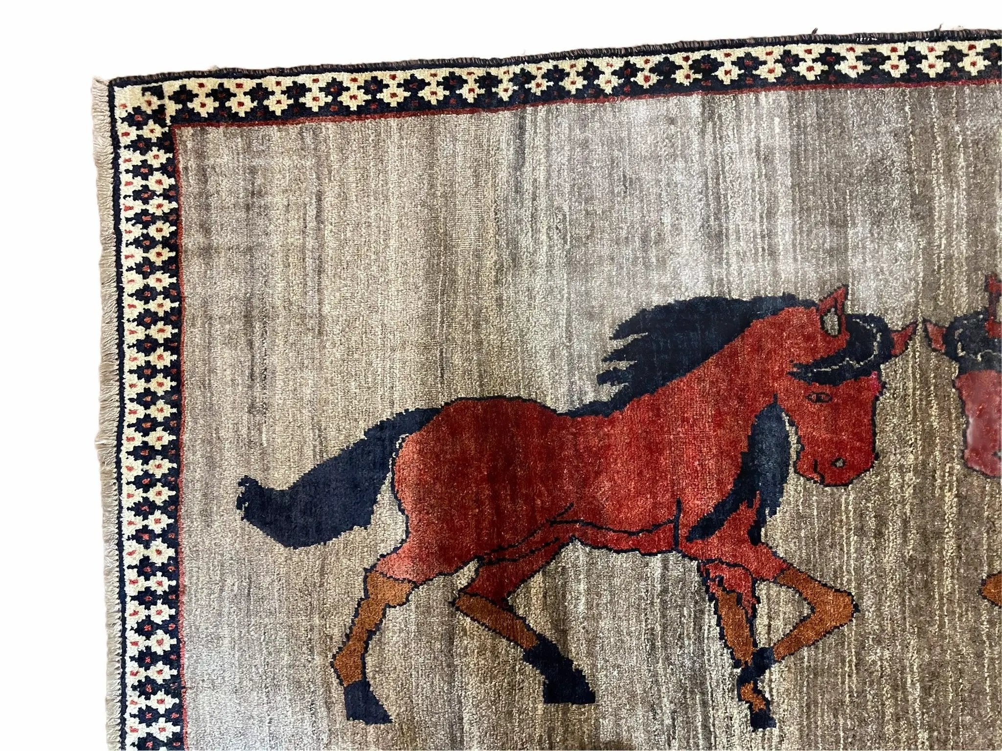 4 X 7 Handmade Hand-Knotted Quality Wool Rug Pictorial Horses Veggie Dyes Tribal by Jewel Rugs
