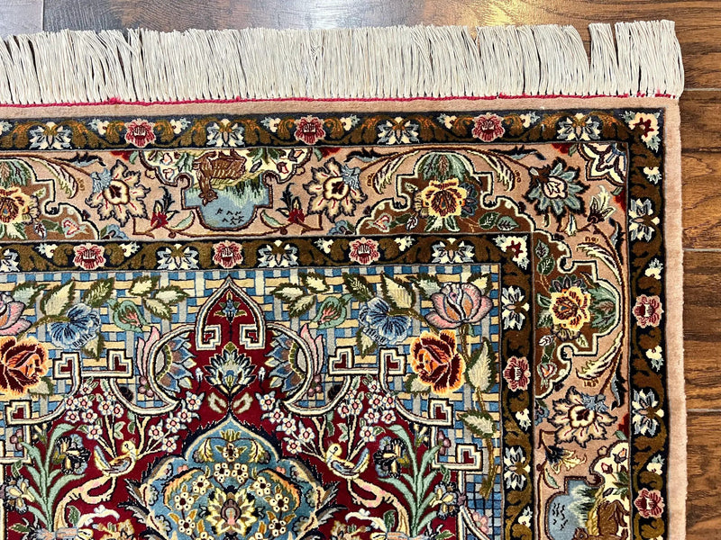 Marvelous Persian Isfahan Rug 3.7 x 5.6, Tree of Life and Animal Pictorials, Handmade Vintage Super Fine 600 KPSI, Kork Wool Silk Highlights, Rare by Jewel Rugs