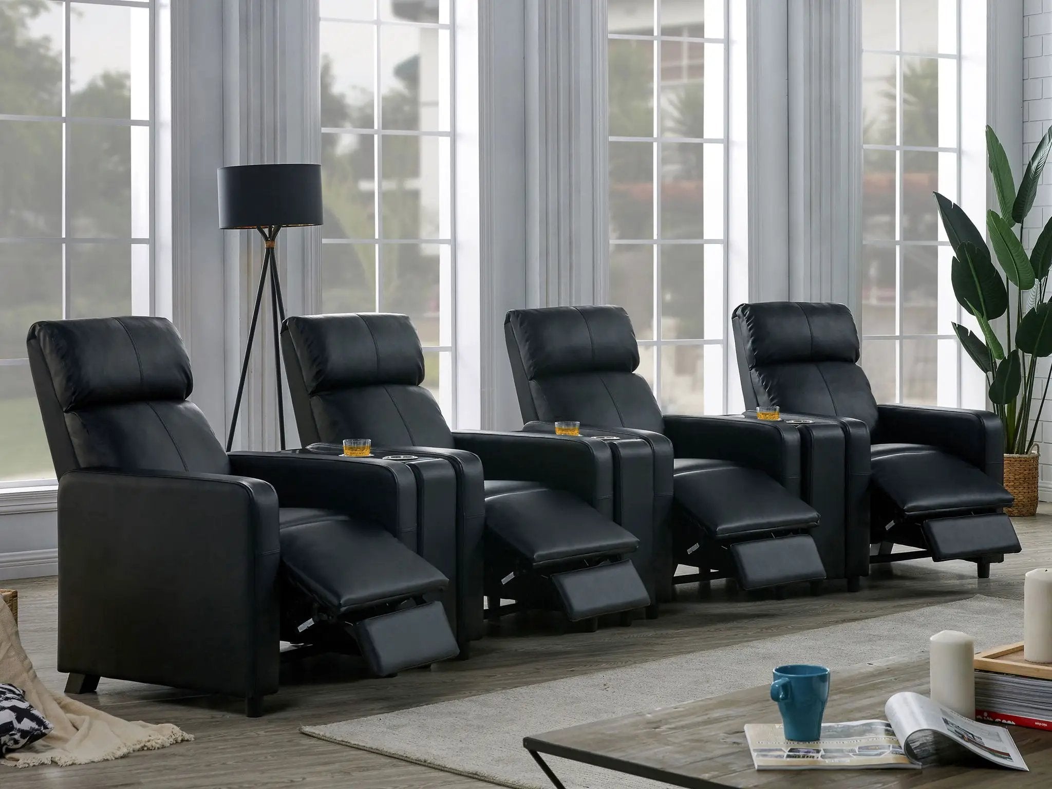 Toohey Upholstered Tufted Recliner Living Room Set Black by Unique Piece Furniture