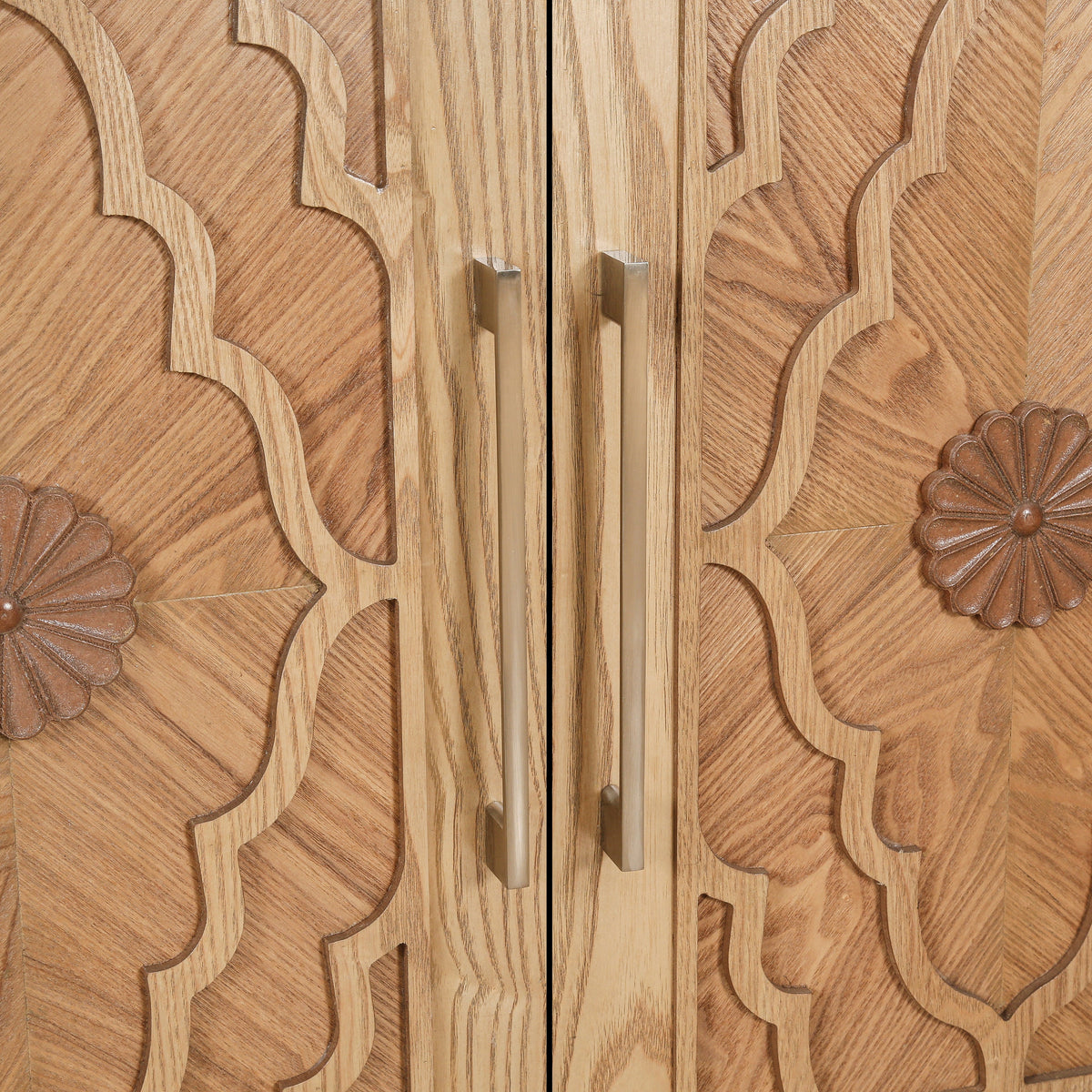 Carved Flower Door Large Storage Cabinet With Metal Handle Suitable For Living Room, Kitchen, Entryway(NATURAL WOOD), photo 9 of 10