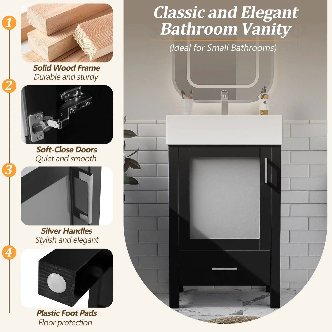 Bathroom Vanity With Ceramic Sink And Ample Storage, Ideal For Small Bathrooms by Unique Piece Furniture
