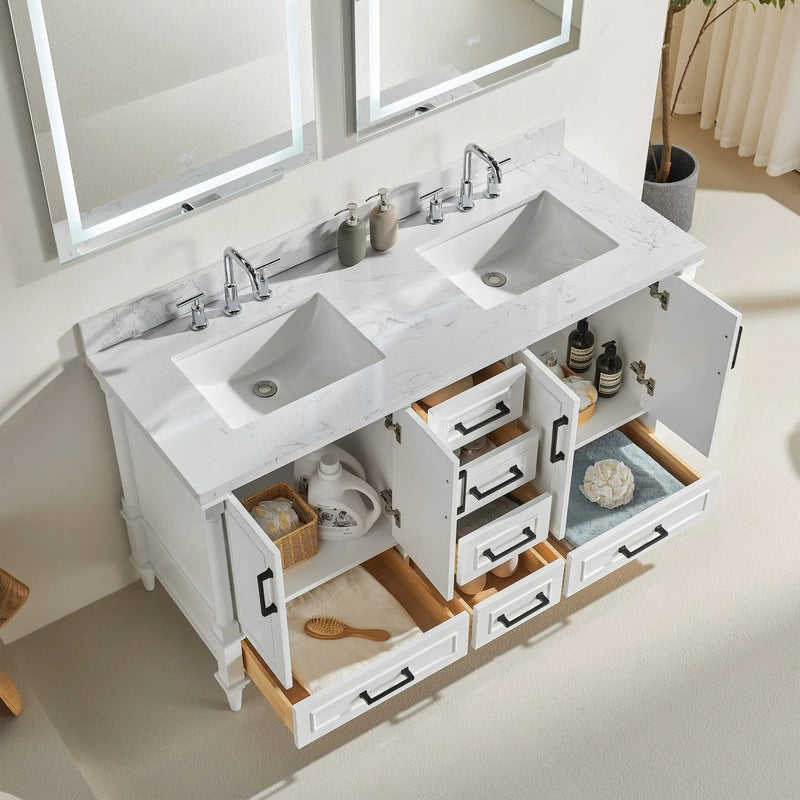 Freestanding Double Bathroom Vanity With Extra Black Handles - White by HouseOfZazla