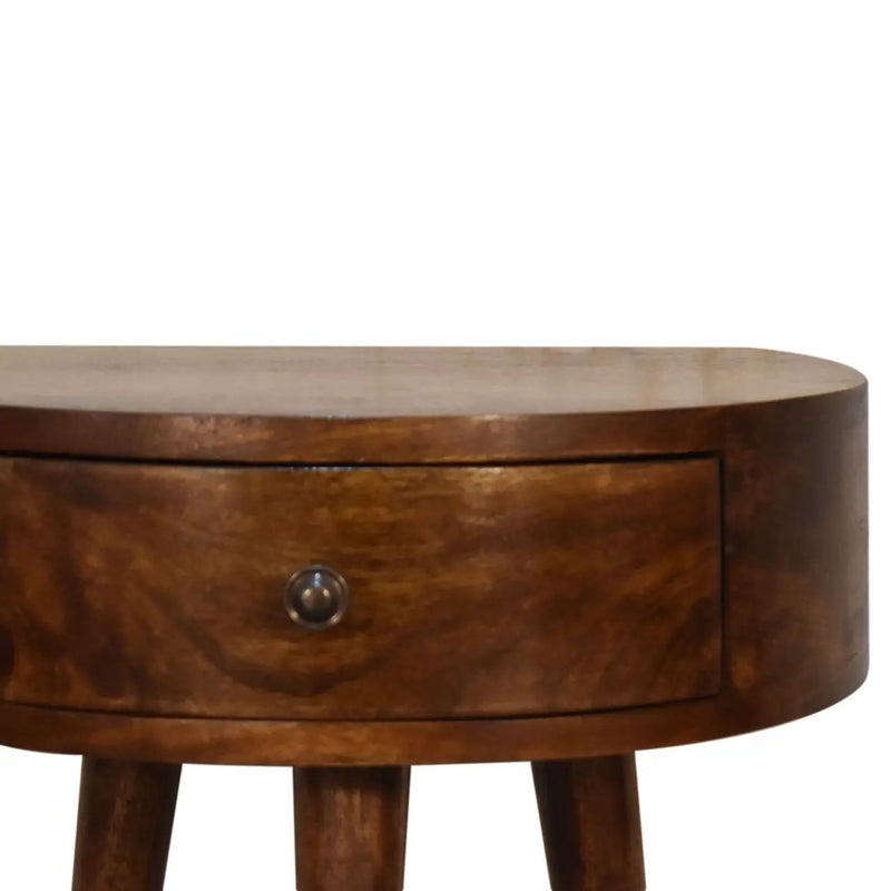 Solid Wood Chestnut Semi Circle Nightstand, 1-Drawer, Nordic Legs by HouseOfZazla