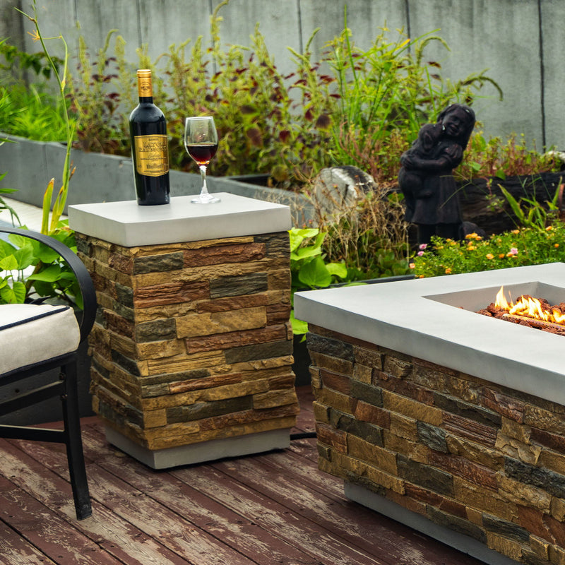 Outdoor Propane Tank Holder Fire Pit Cover Side Table - Sandstone by HouseOfZazla