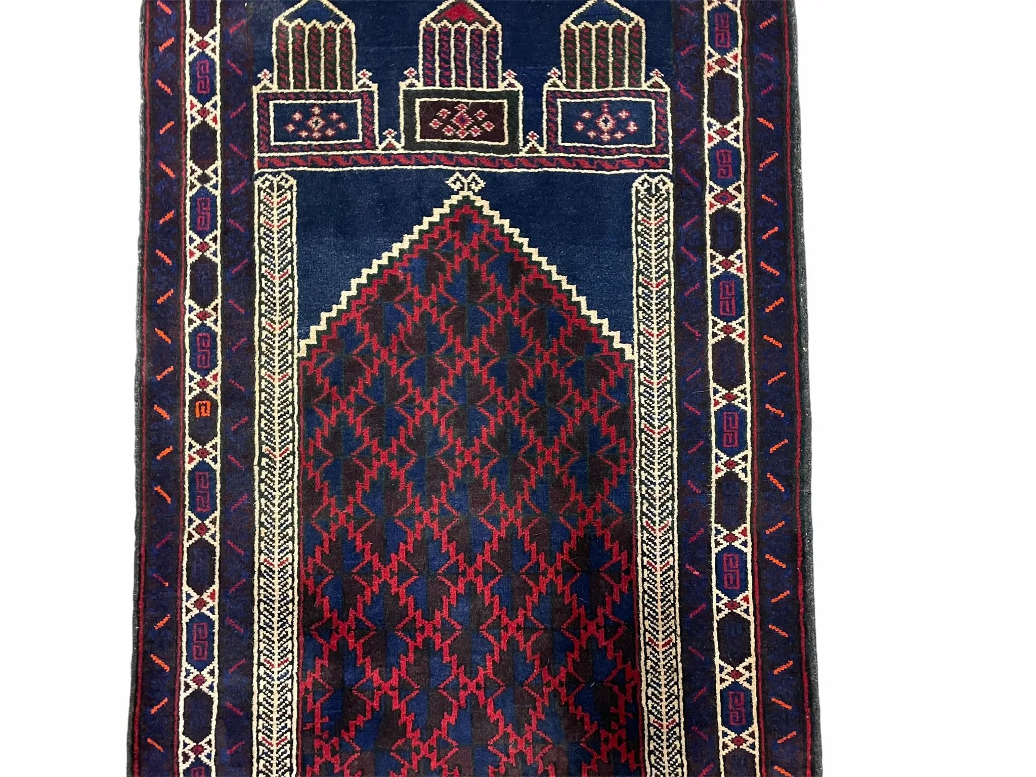 3x5 Vintage Handmade Tribal Wool Rug Balouchi Prayer Rug Afghan Rug Red Blue Wow by Jewel Rugs