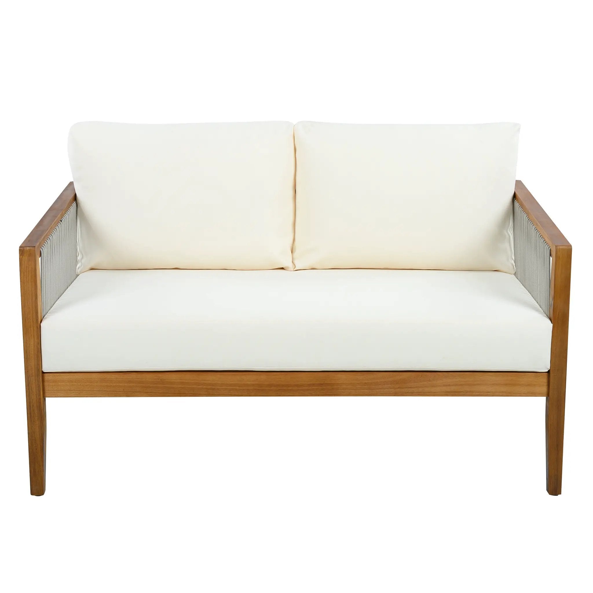 Outdoor 4-Piece Sofa Set, Acacia Wood Frame with Rope Detail, Water-Repellent by HouseOfZazla