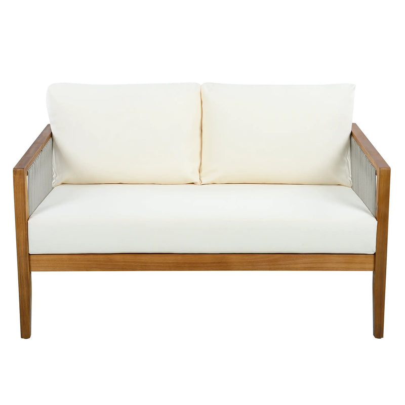 Outdoor 4-Piece Sofa Set, Acacia Wood Frame with Rope Detail, Water-Repellent by HouseOfZazla