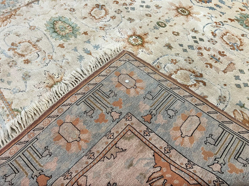 Turkish Oushak Rug 9x10, Farmhouse Rug, Beige & Light Blue by Jewel Rugs