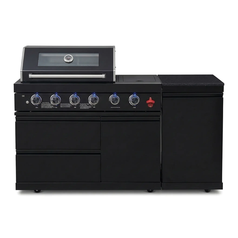 65" 4-Burner 72,000 BTU Black Outdoor Kitchen Island Grill +Side Burner + Marble Countertops by Chery Industrial