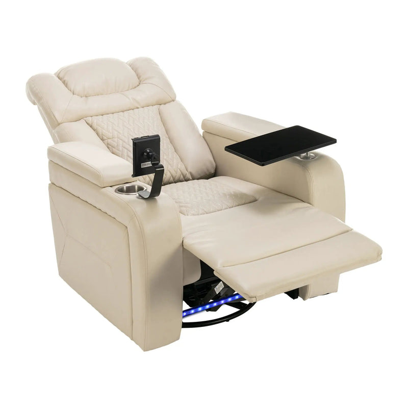 270 Degree Swivel Power Recliner With Tray Table, Phone Holder, Cup Holder, USB Port by HouseOfZazla