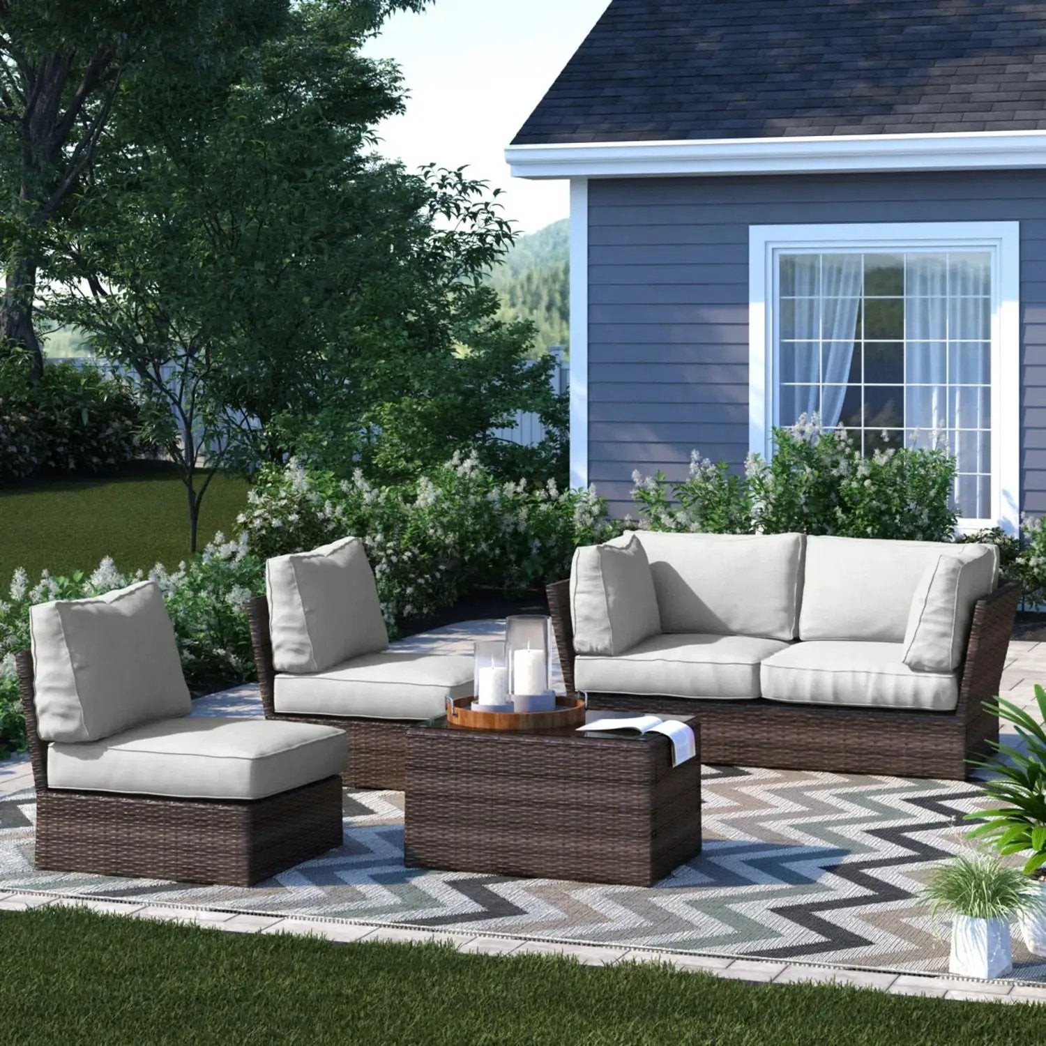 Comfortable Modern Patio Rattan Sectional Set With Cushions by HouseOfZazla