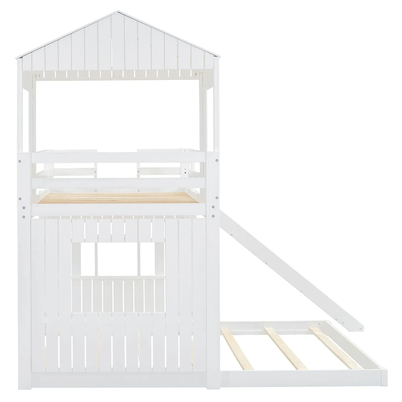 Loft Bunk Bed With Playhouse, Farmhouse, Ladder, Slide And Guardrails by HouseOfZazla