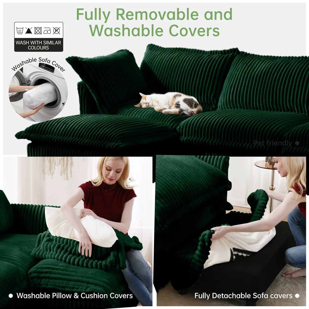 Slipcovered Long Sofa - 4 Seater Living Room Couch by HouseOfZazla