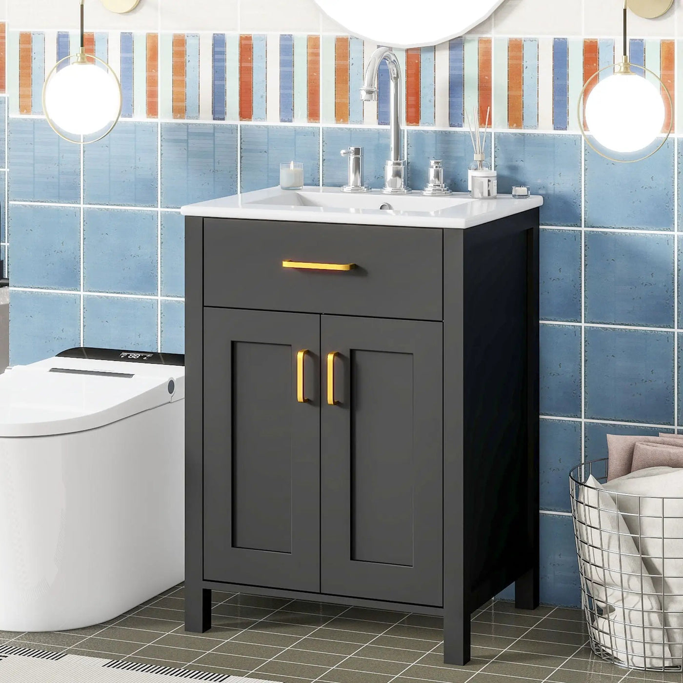 Bathroom Vanity Combo With Ceramic Sink, Luxurious Space-Saving Vanity, 2 Soft Close Doors by Unique Piece Furniture