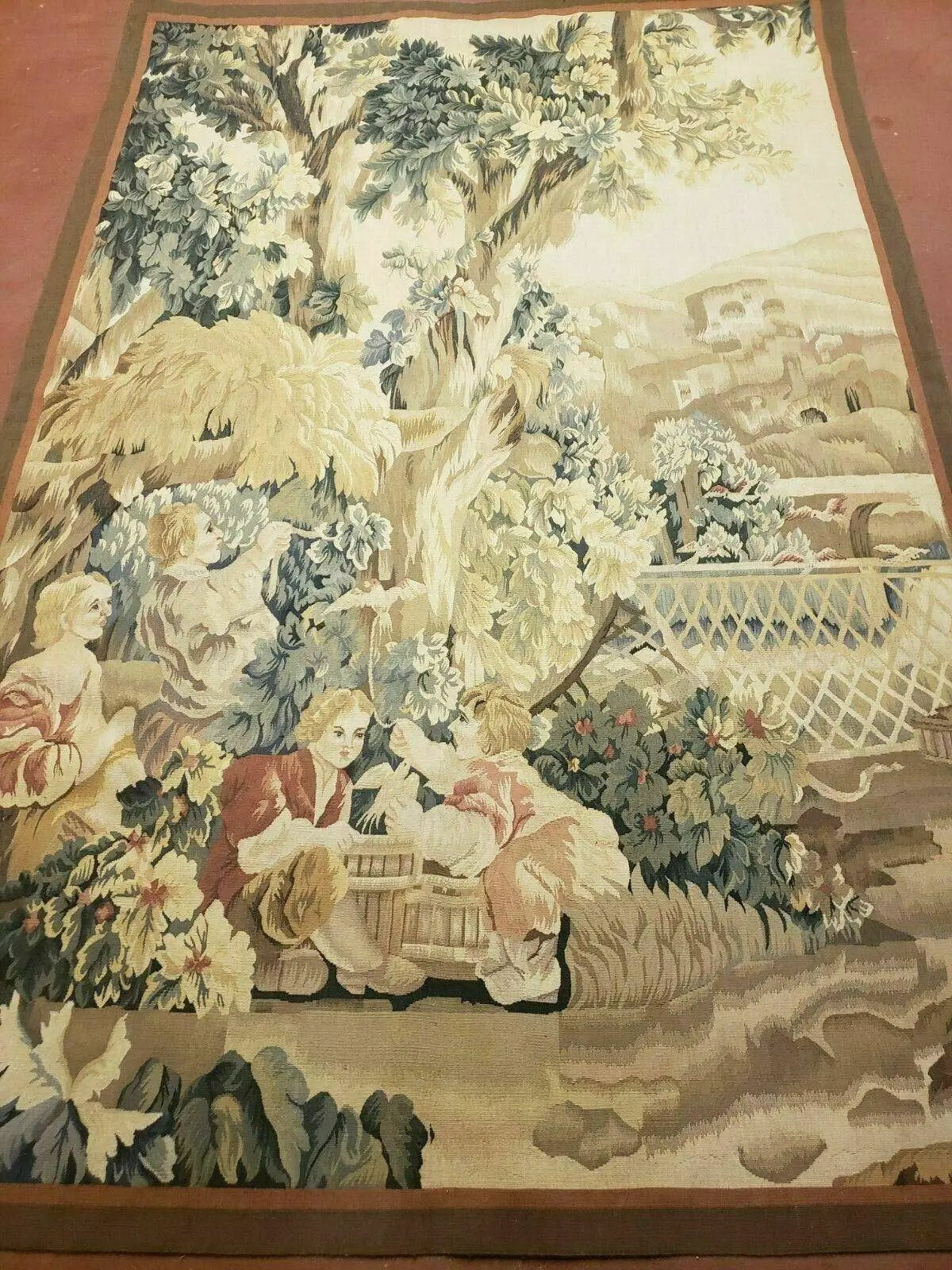 4' X 6' Tapestry French Design Handmade Aubusson Weave Nature One Of A Kind by Jewel Rugs