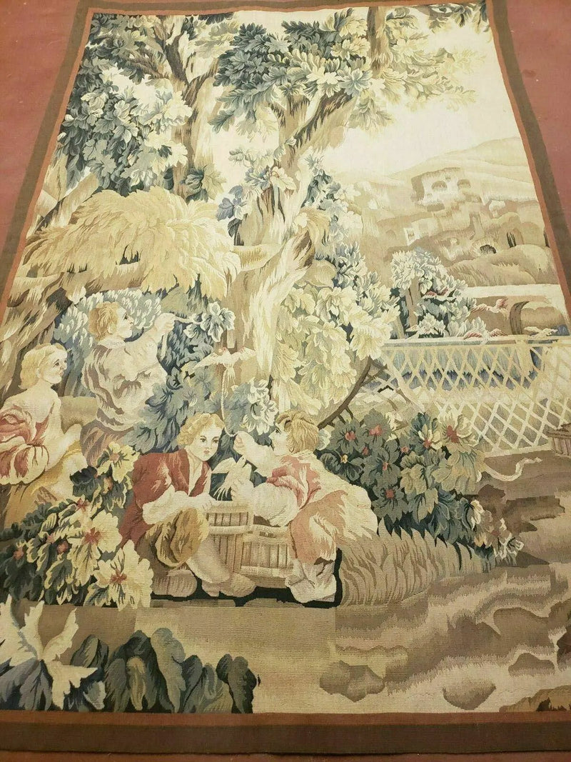 4' X 6' Tapestry French Design Handmade Aubusson Weave Nature One Of A Kind by Jewel Rugs