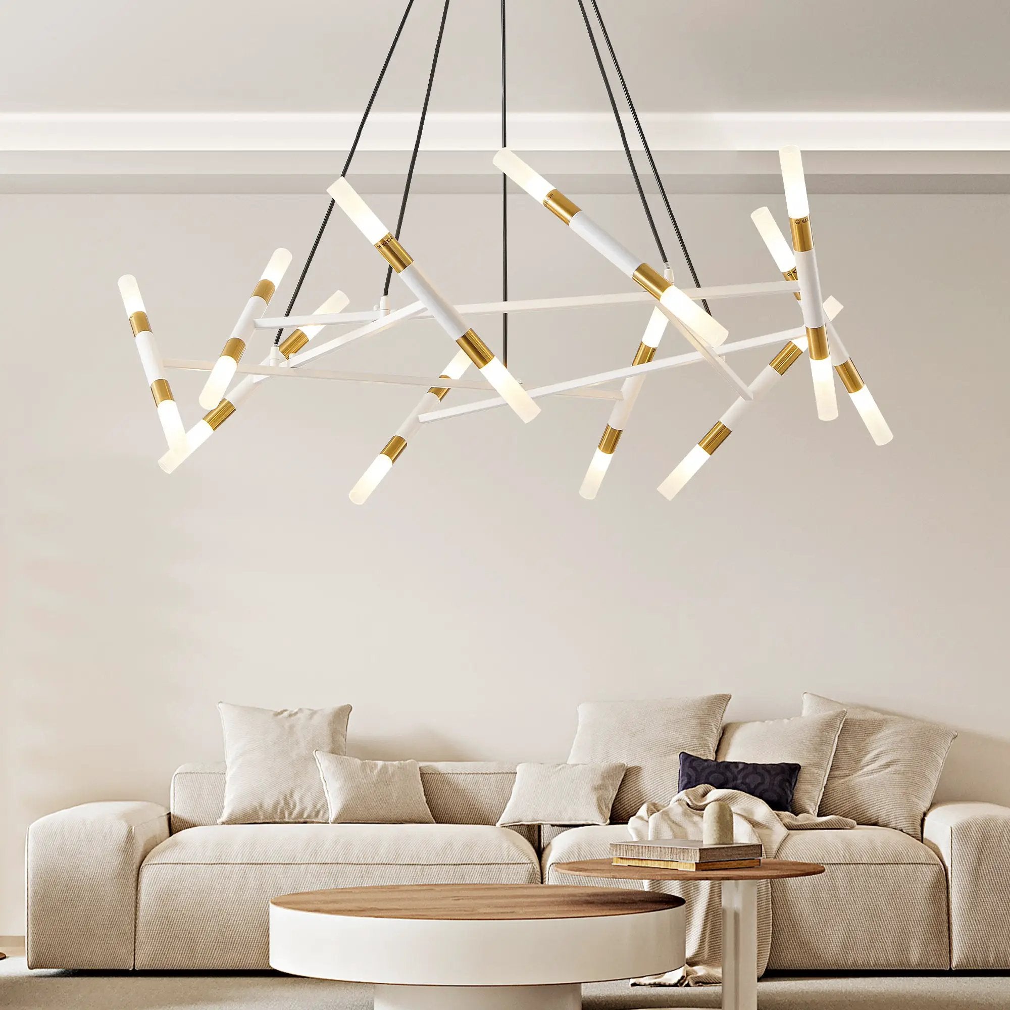 41" White & Golden Modern Chandelier Light Fixture by HouseOfZazla