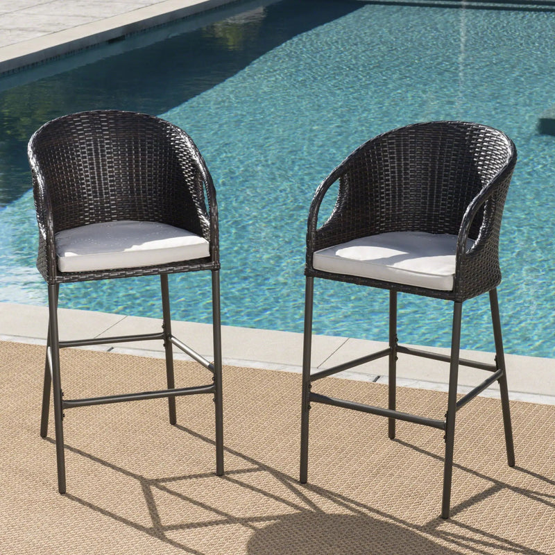 Outdoor 31" Rattan Barstools With Waterproof Cushions (Set of 2) - Multi Brown by HouseOfZazla