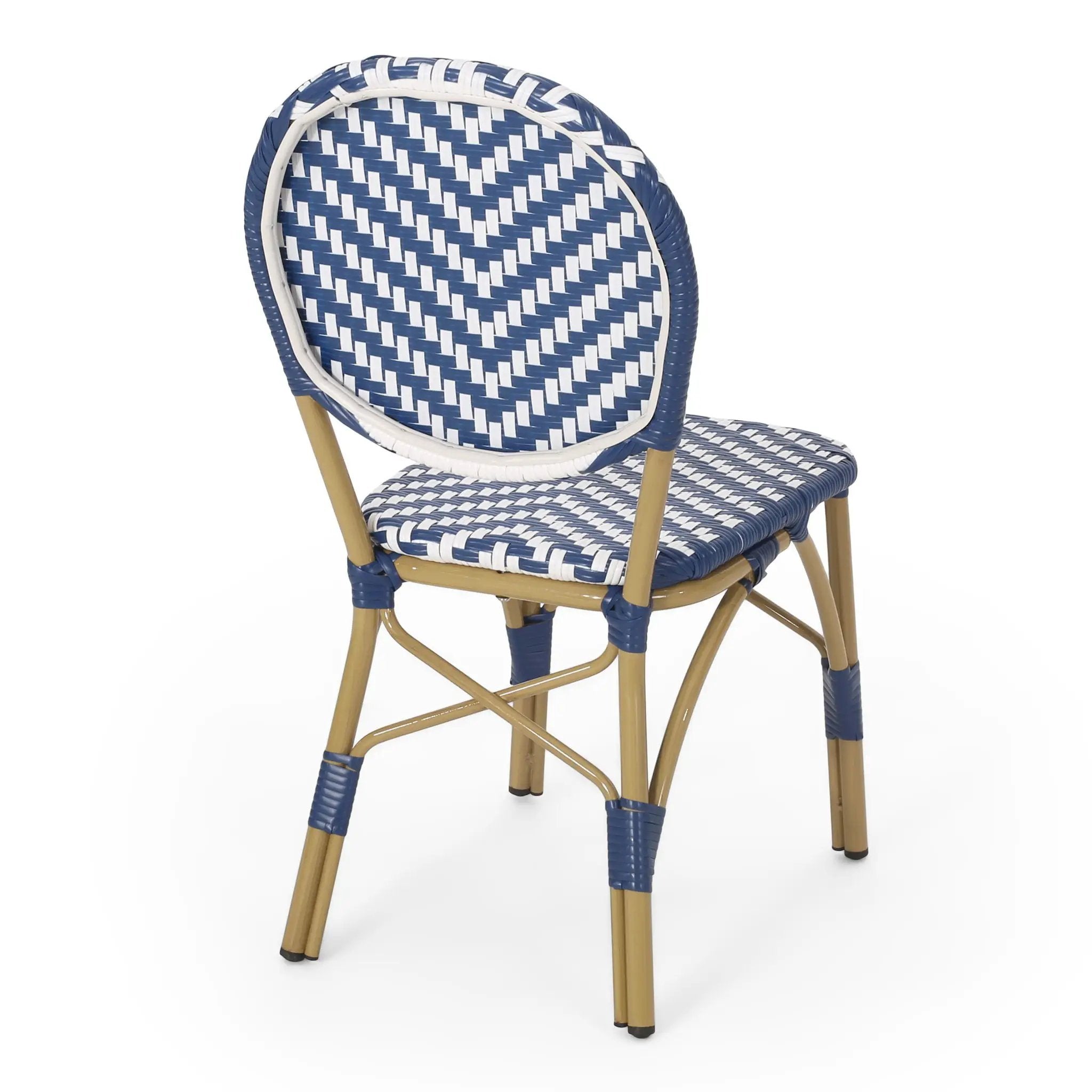 Outdoor Rattan and Aluminum French Armless Bistro Chairs Set - Navy Blue by HouseOfZazla