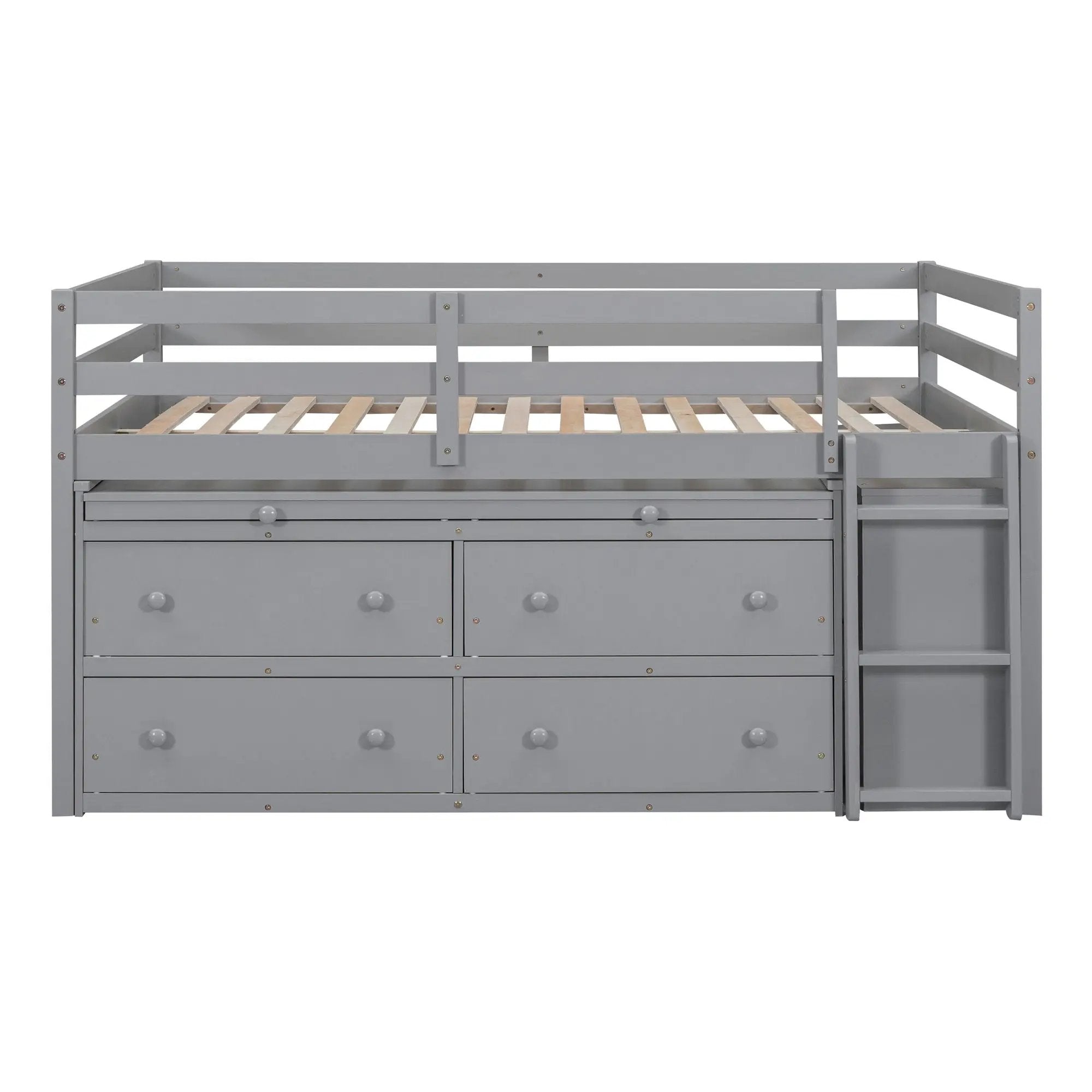 Loft Bed With Retractable Writing Desk And 4 Drawers, With Lateral Portable Desk And Shelves by Unique Piece Furniture
