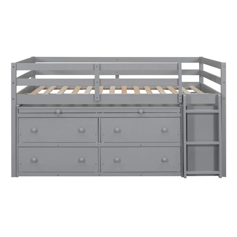 Loft Bed With Retractable Writing Desk And 4 Drawers, With Lateral Portable Desk And Shelves by Unique Piece Furniture
