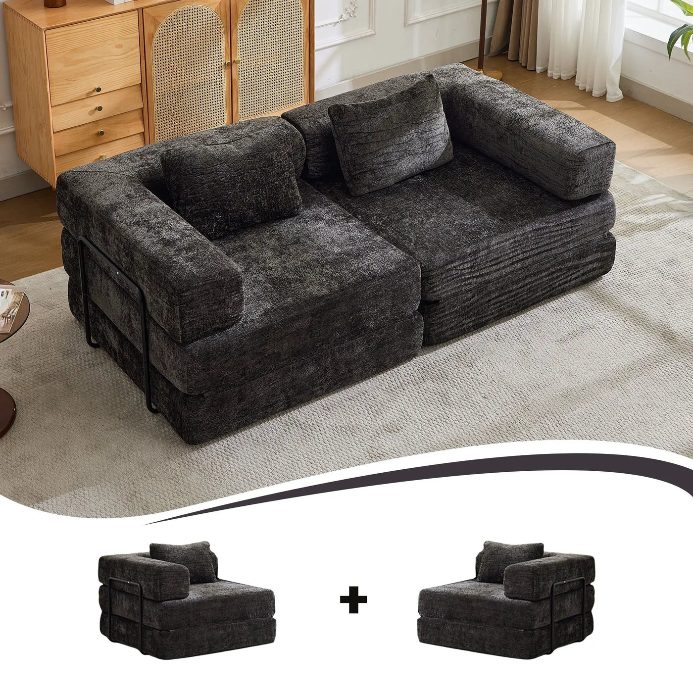 Convertible Floor Sofa Bed With Pillow Back Support Armrest by HouseOfZazla