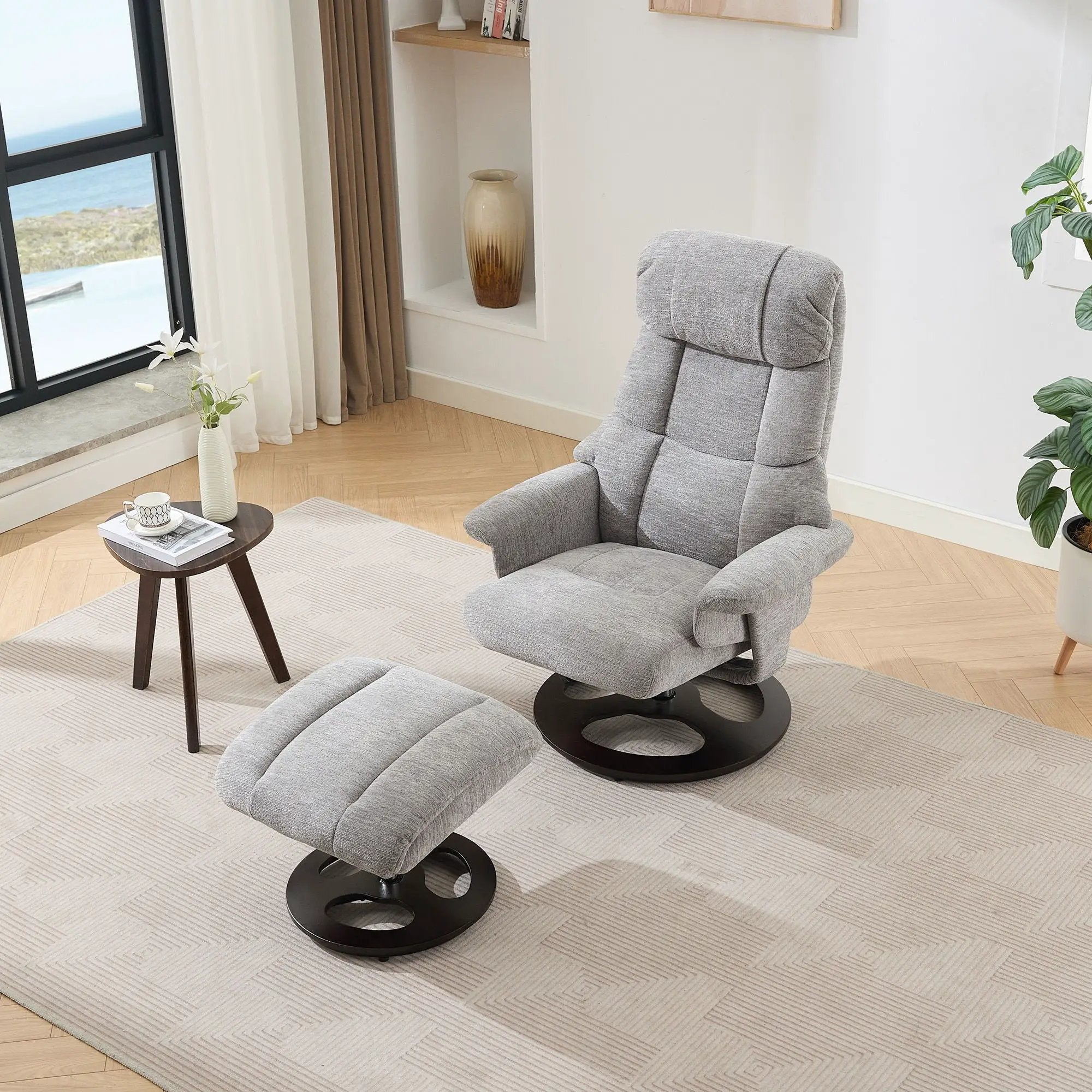 Ergonomic Recliner Chair With Ottoman, Modern 360° Swivel With Footstool by HouseOfZazla