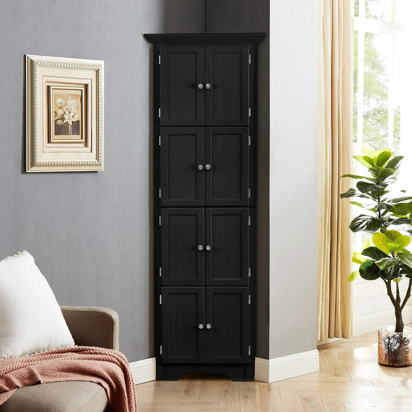 Tall Storage Cabinet With Doors And 4 Shelves For Living Room, Kitchen, Office, Bedroom, Bathroom, Modern by HouseOfZazla