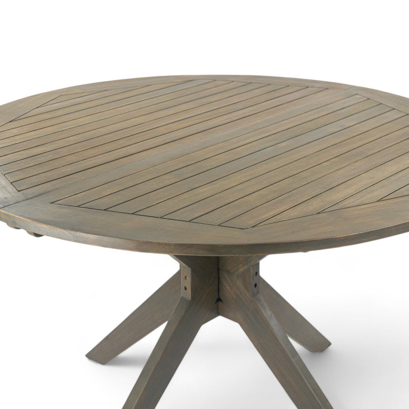 Stanford Outdoor Round Acacia Wood Dining Table with X Base, photo 5 of 10