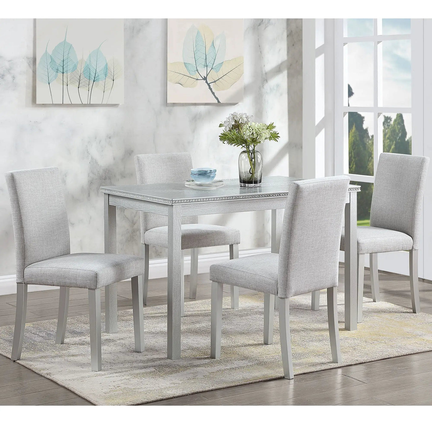 Dining Table Set With Crystal Decoration And Upholstered Chairs by HouseOfZazla