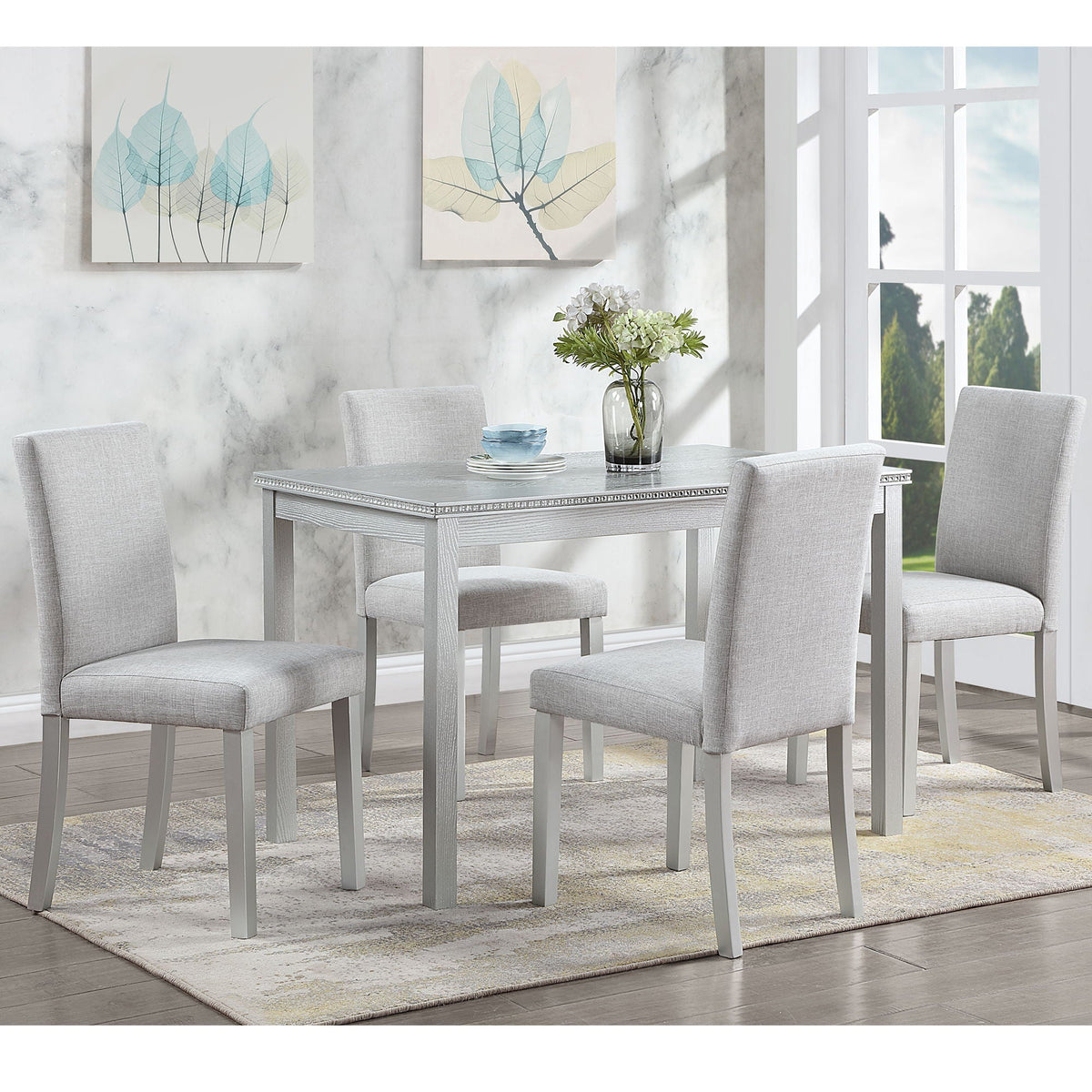 Dining Table Set with Crystal Decoration and Upholstered Chairs - Gray or White, photo 10 of 24