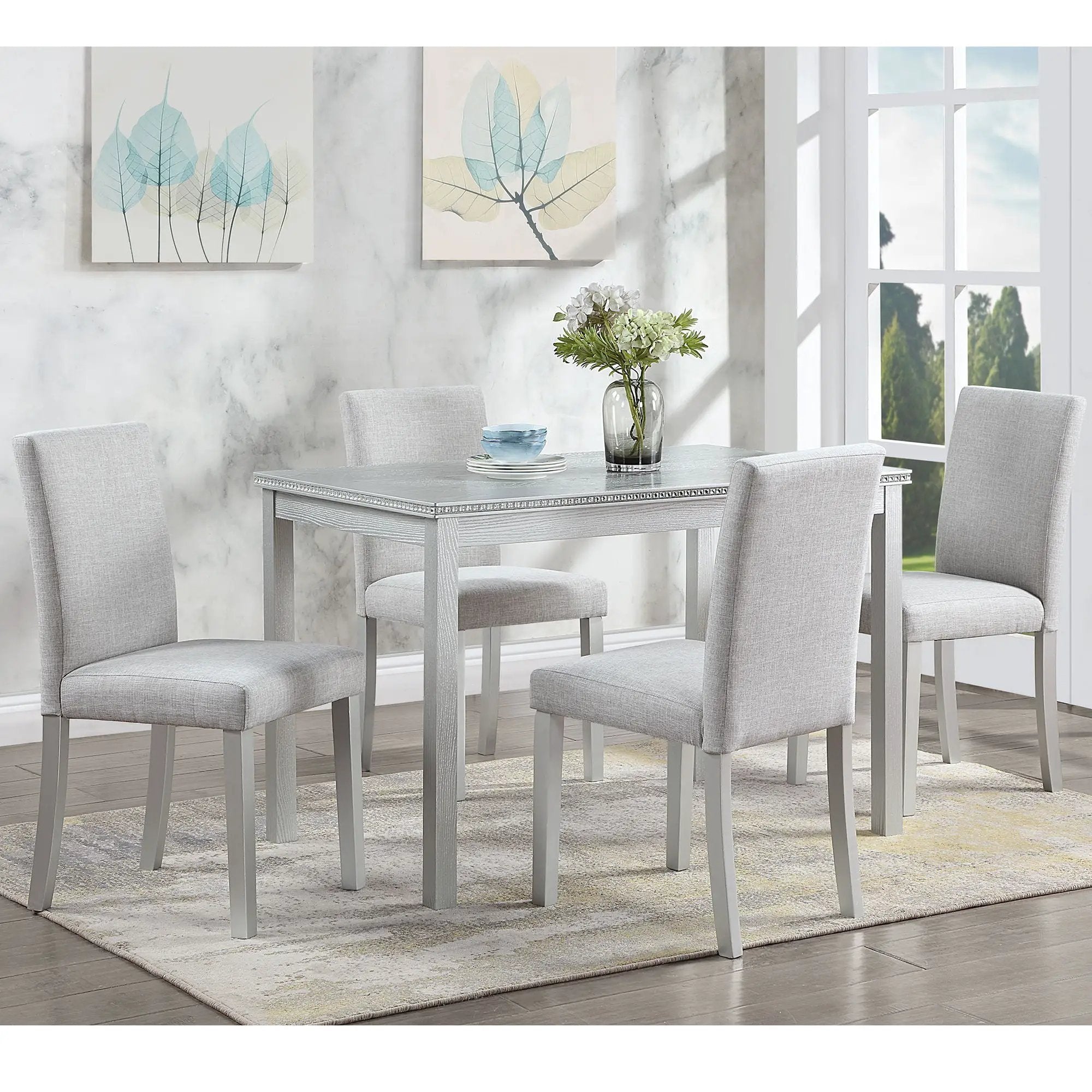 Dining Table Set With Crystal Decoration And Upholstered Chairs by Unique Piece Furniture