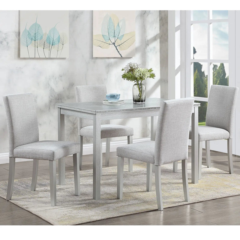 Dining Table Set With Crystal Decoration And Upholstered Chairs by Unique Piece Furniture