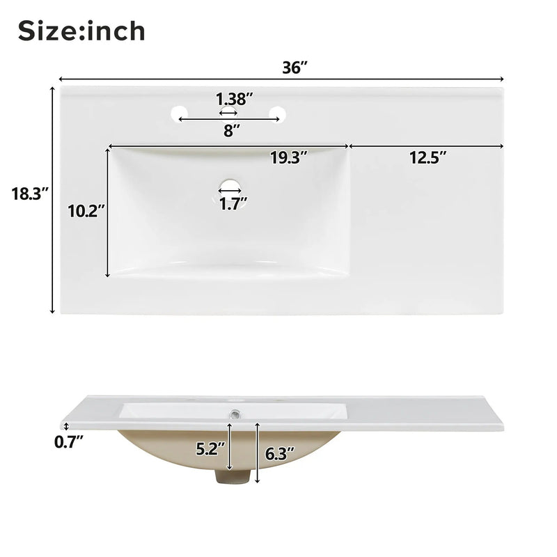 36" Bathroom Vanity, 2 Soft Close Doors, 4 Soft Close Drawers, Adjustable Shelf, Storage Cabinet - Acacia Wood by HouseOfZazla