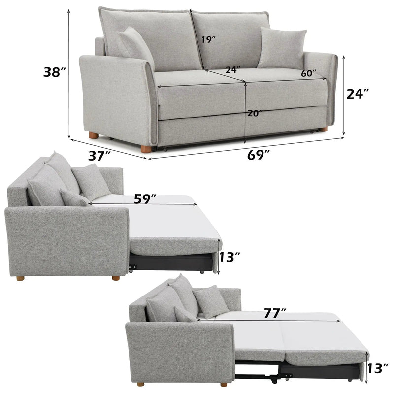 Oren - Chenille Sleeper Sectional Sofa With Storage 2 Toss Pillows - Gray by Unique Piece Furniture