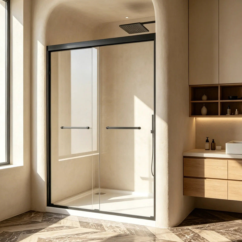 Tempered Glass Aluminum Frame Double Sliding Shower Door by HouseOfZazla