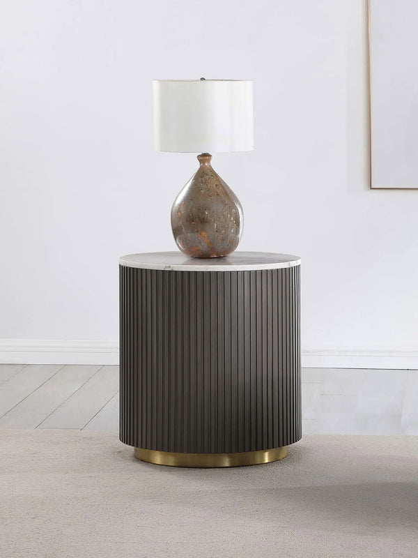 Jason Round White Marble Top Side End Table Charcoal, photo 2 of 7