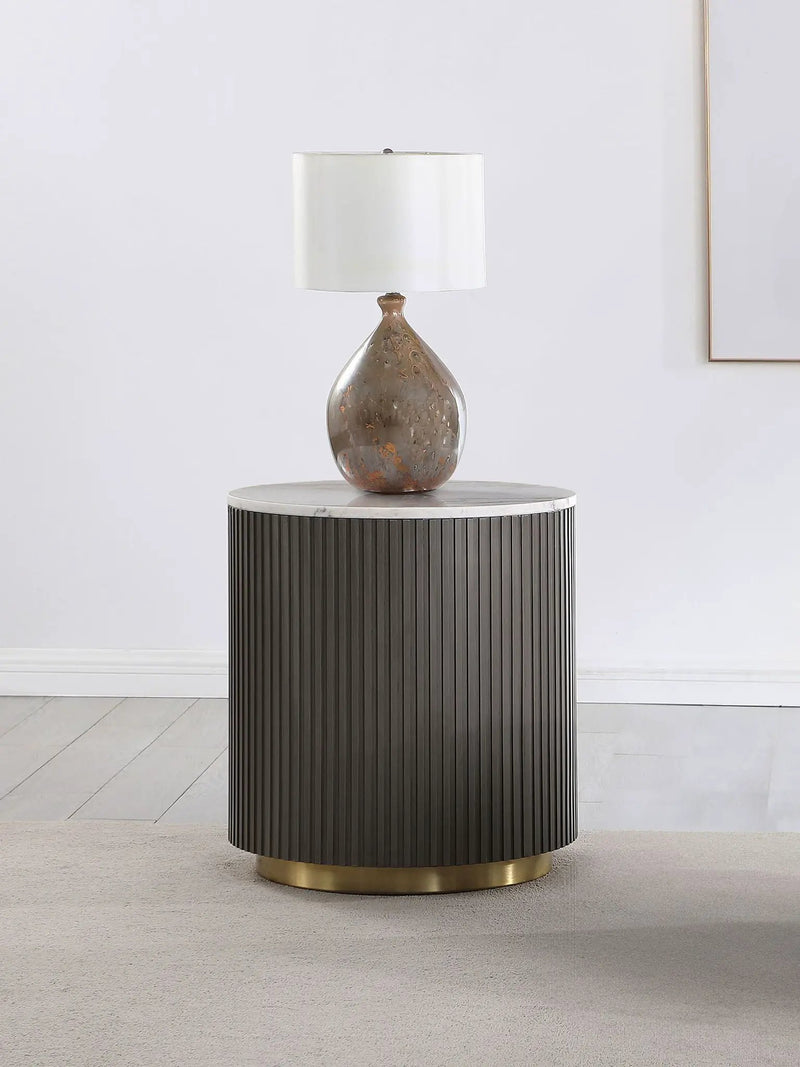 Jason Round White Marble Top Side End Table Charcoal by Unique Piece Furniture