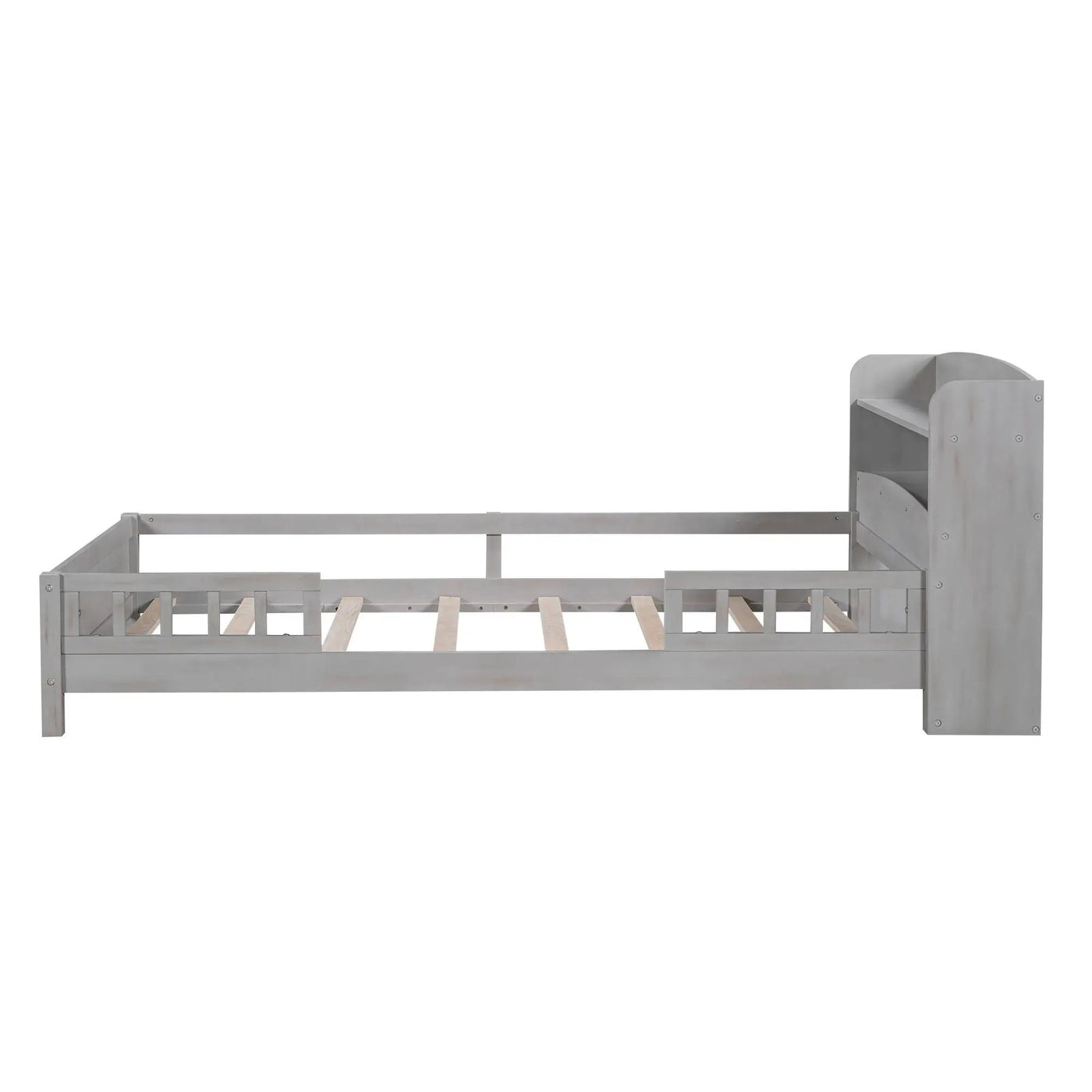 Wood Platform Bed With Built In LED Light, Storage Headboard And Guardrail by HouseOfZazla