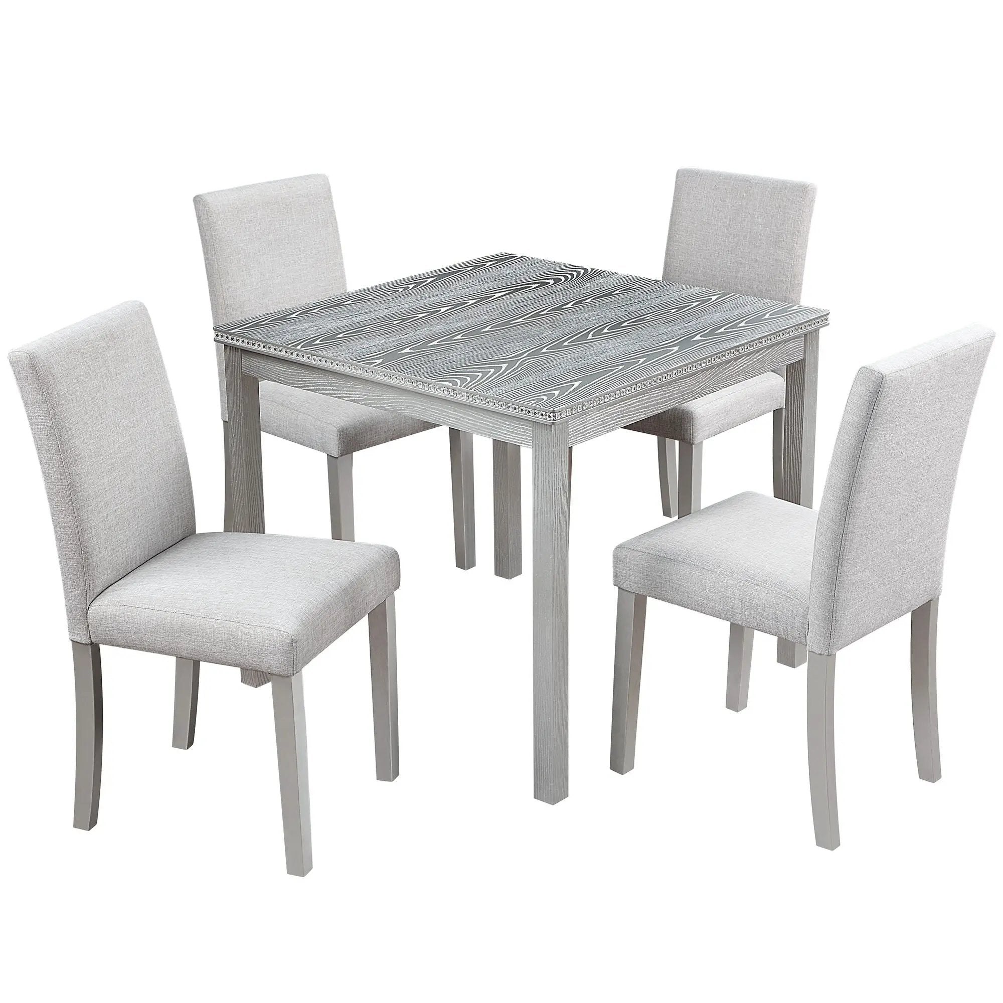Dining Table Set With Crystal Decoration And Upholstered Chairs by Unique Piece Furniture