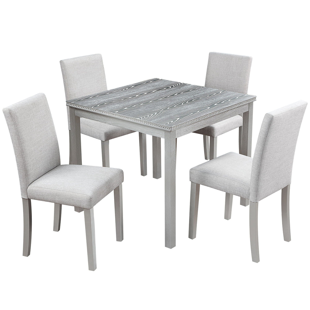 Dining Table Set with Crystal Decoration and Upholstered Chairs - Gray or White