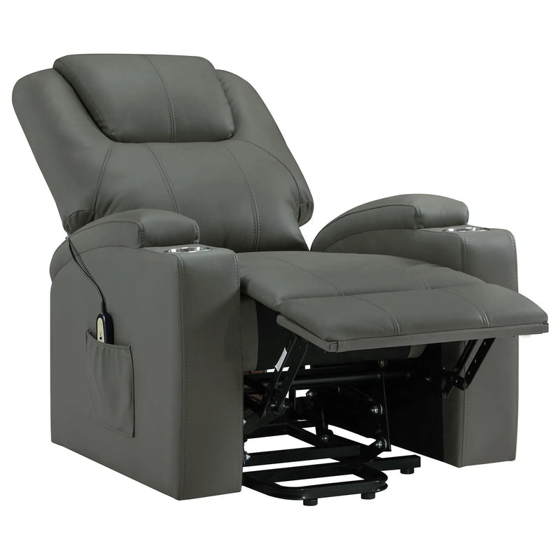 Armstrong Upholstered Power Lift Massage Recliner Grey by Unique Piece Furniture