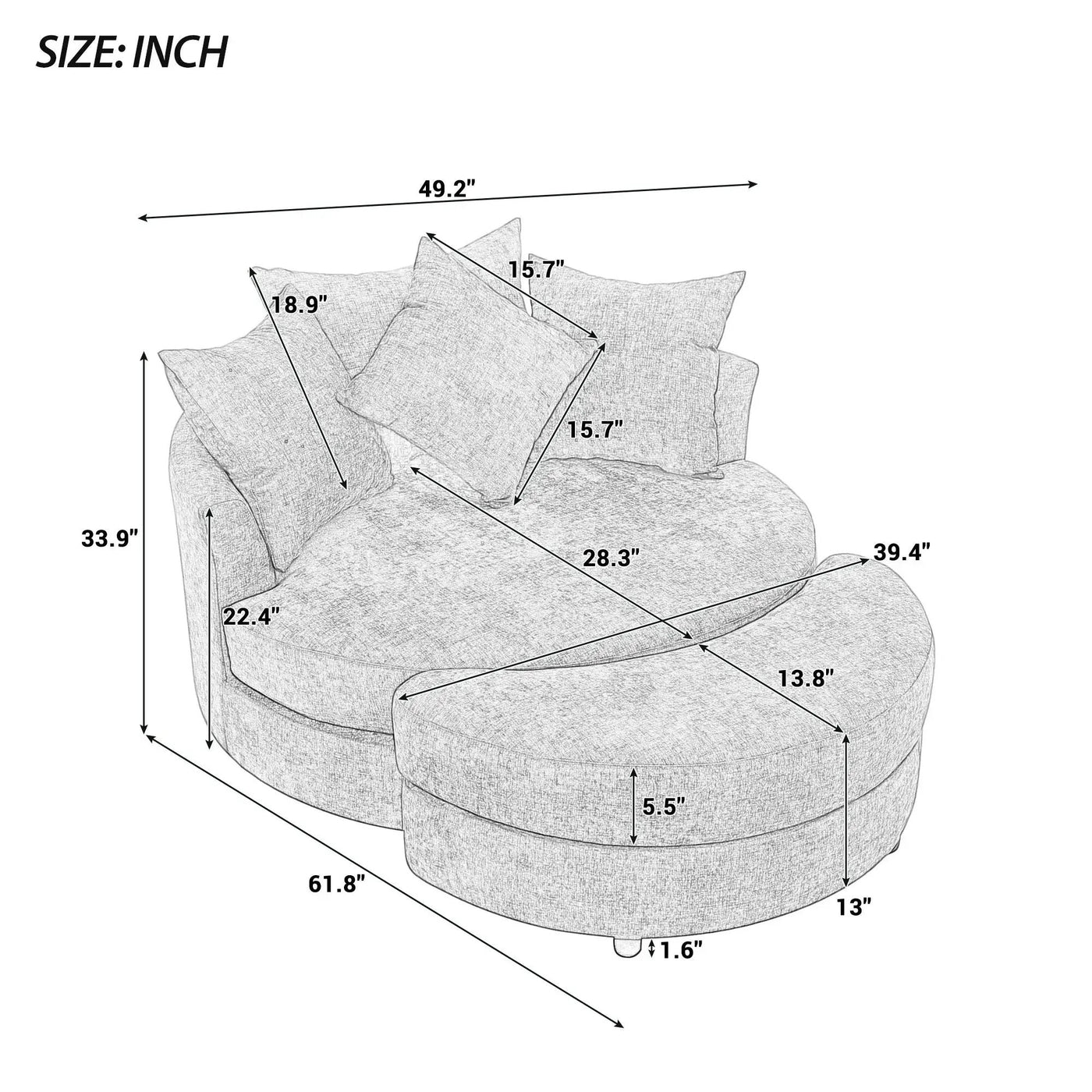 360° Swivel Accent Barrel Chair With Storage Ottoman & 4 Pillows, Modern Leisure Chair Round Accent For Living Room by HouseOfZazla