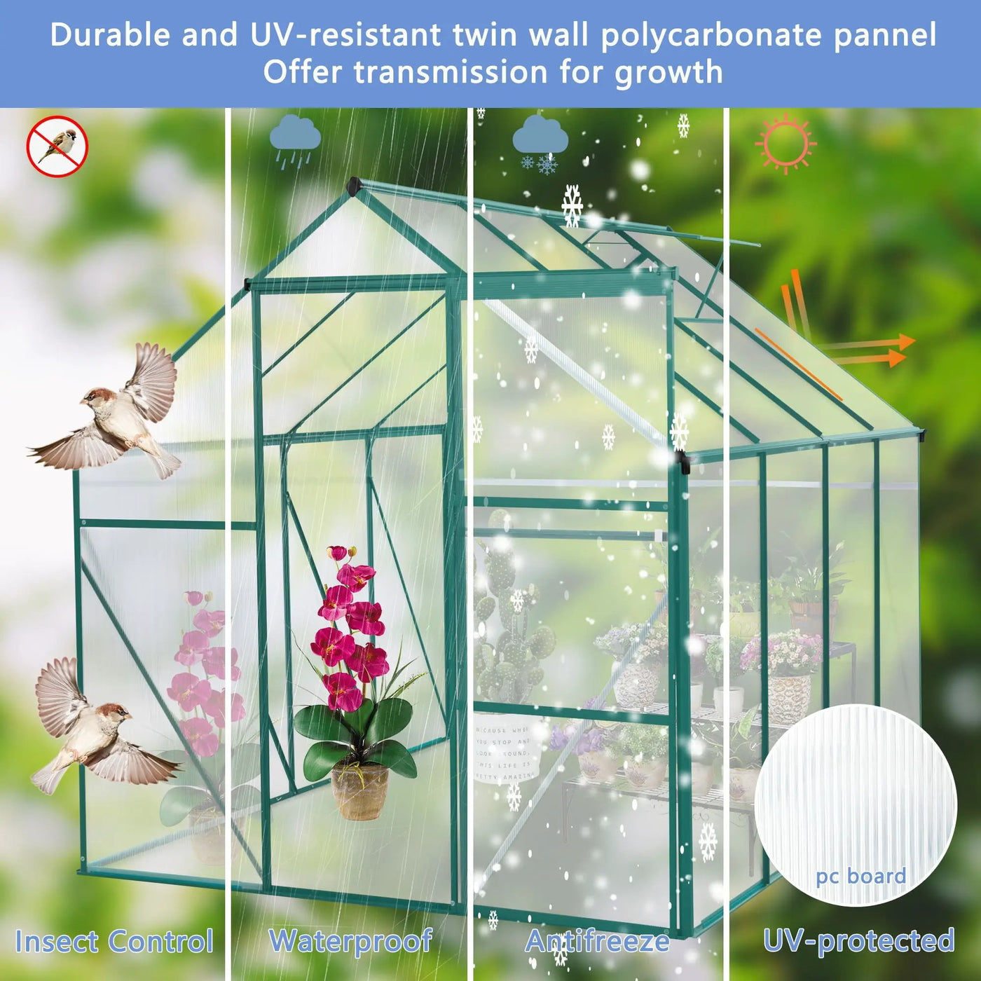 Polycarbonate house Raised Base And Anchor Aluminum Heavy Duty Walk-In houses For Outdoor Backyard In All Season by HouseOfZazla